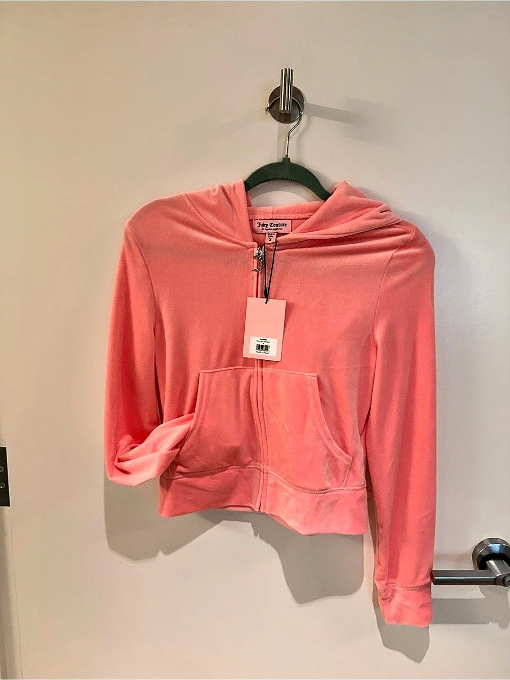 Y2K Juicy Couture Flamingo Velour Zip-Up Hoodie Pink Small
